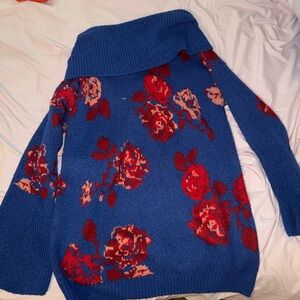 Floral Blue and Red Sweater